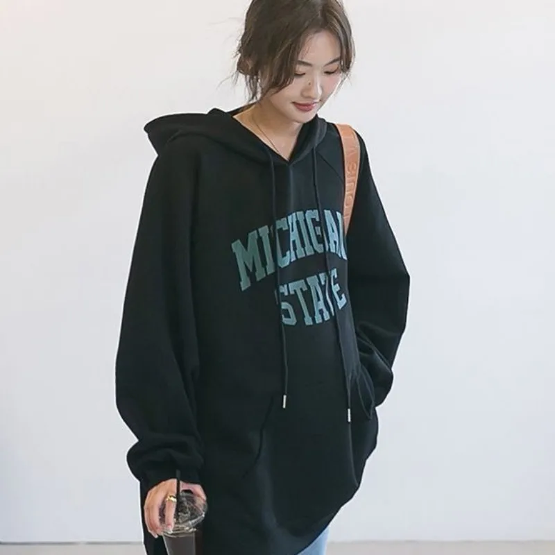 2023 New Spring Autumn Split Sweatshirt Loose Large Women's Fleeces Hoodie Mid Length Plus Size Fashion Hoodie Top Sweatshirts