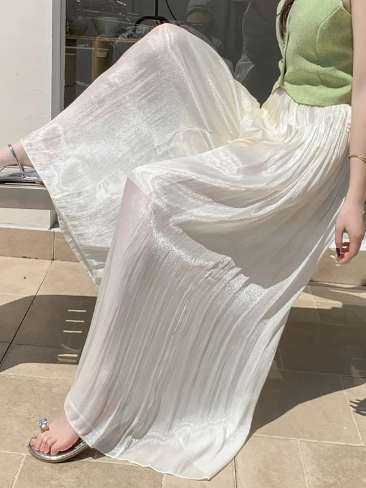 

Легкие свободные брюки-юбка прямого кроя с высокой талией, струящиеся, в корейском стиле, для повседневной носки, однотонные, в стиле Commute Wind