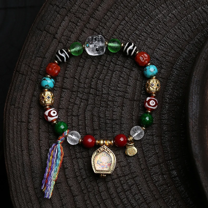 

Natural Multi-Treasure Bracelet Reclaimed Bone Agate Recurve Pattern Beads Turquoise Gourd-Shaped Glass Beads Bracelet