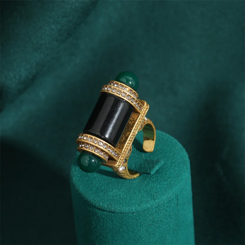 18K Gold-Plated Onyx Statement Ring for Women