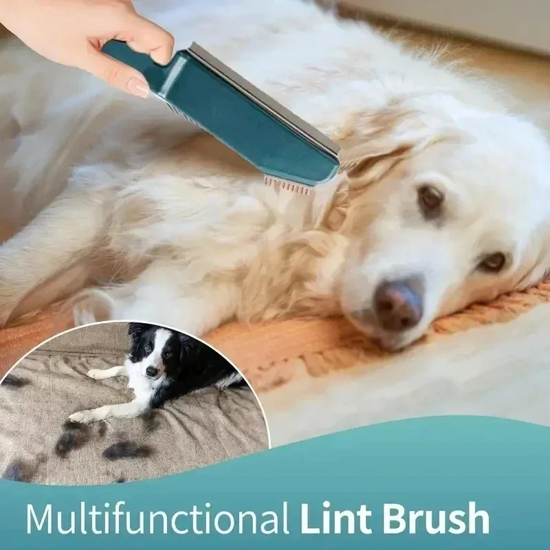 2026 new  rubber broom carpet rake with squeegee long handle for pet hair fur remover broom for fluff carpet hardwood floor