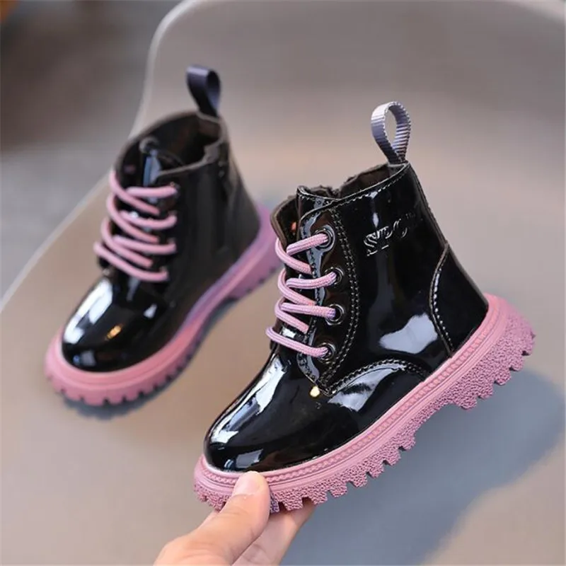 Botas de diseñador para niños, botines cortos de cuero para niños, zapatos informales con cordones a la moda