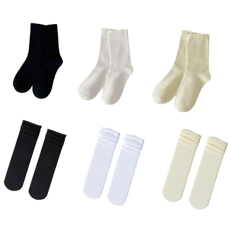 Cotton Socks Solid Color Spring Summer Ice Silk Slouch Calf Socks for Women