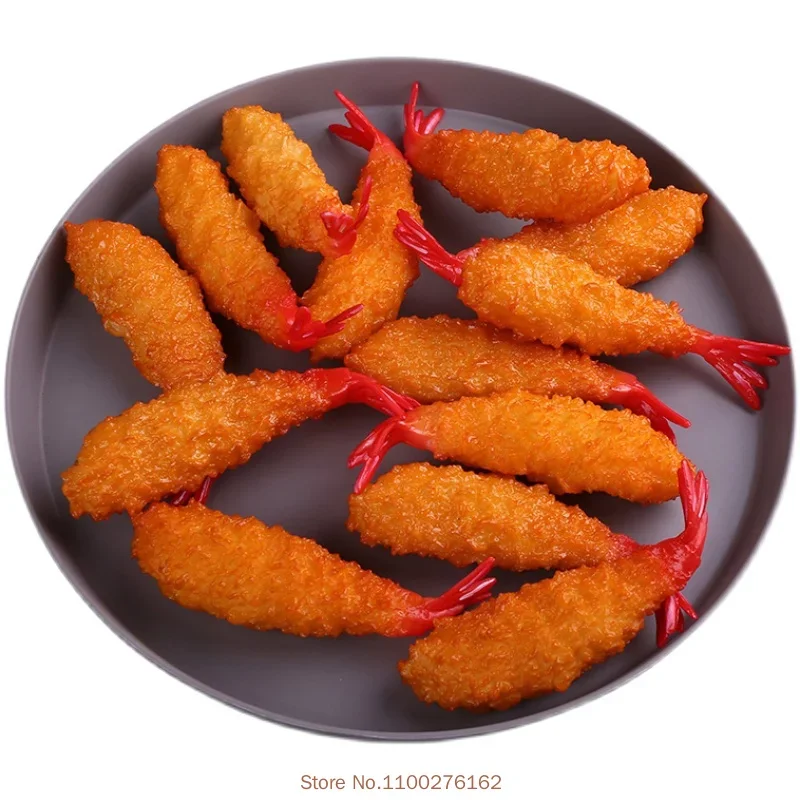 4pc/lot Artificial Fried Shrimp Fake Simulation Japanese Sushi Tempura Food Model Kitchen Shop Decor Photo Props