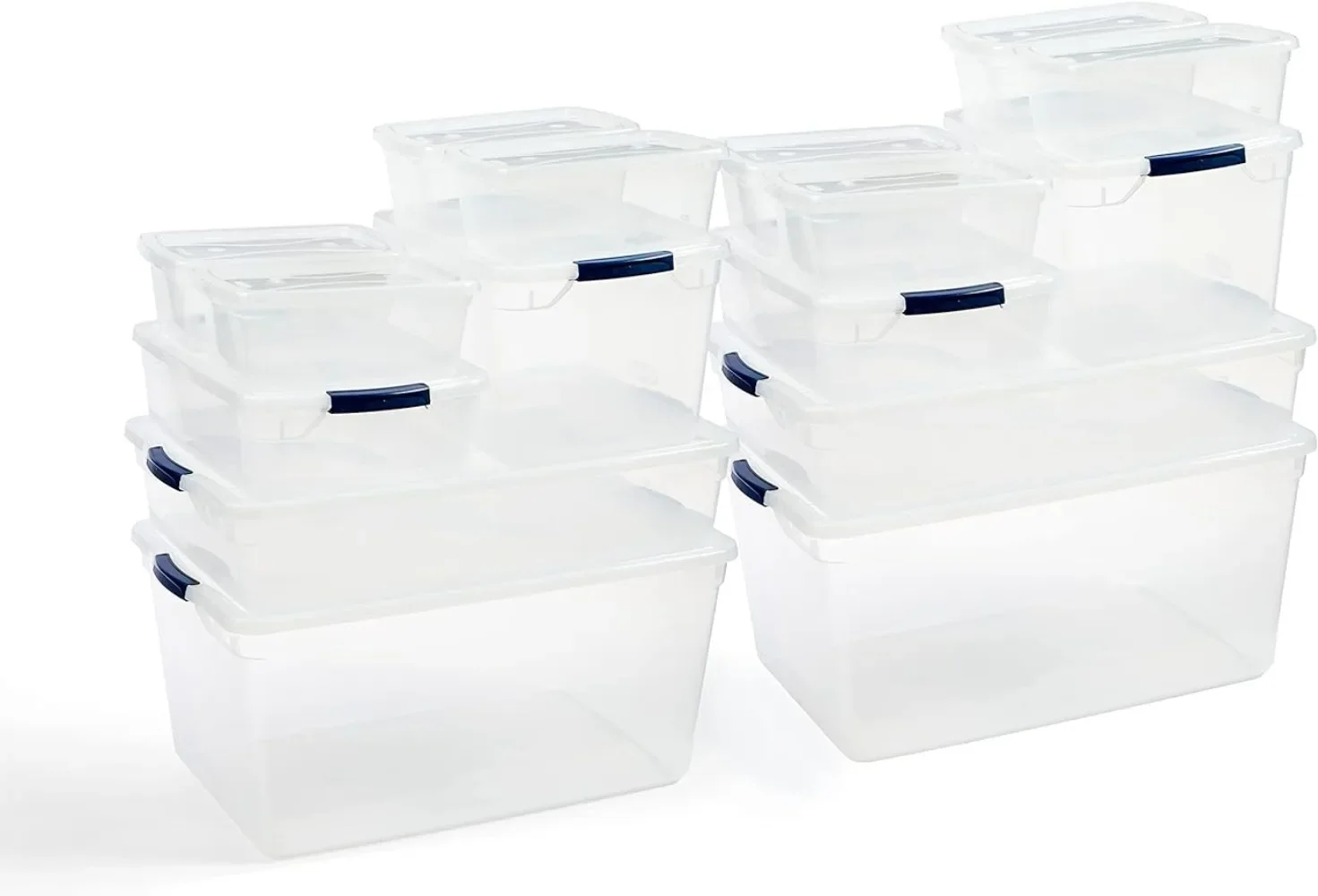 Clear Dorm Variety Pack, Clear Plastic Storage Bins with Built-In Handles To Maximize Storage 16pk