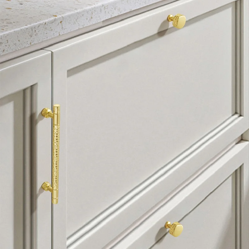 Light Luxury Zinc Alloy Cabinet Handles Bright Gold Black Hammered Drawer Knobs Wardrobe Dresser Kitchen Furniture Pulls 3