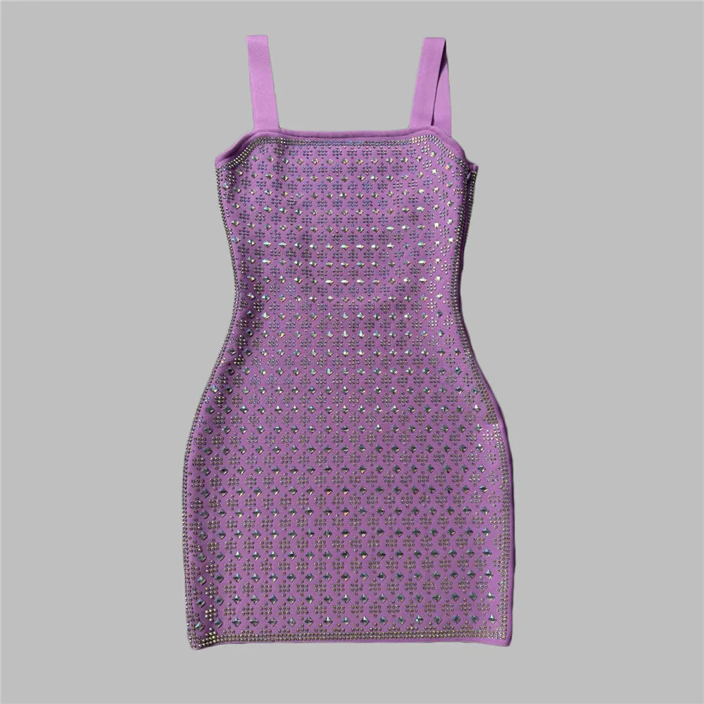 2024 New Arrival Spaghetti Strap Bandage Dress Women Sexy Beading Summer Autumn Clothes Club Party Evening Mini Dresses