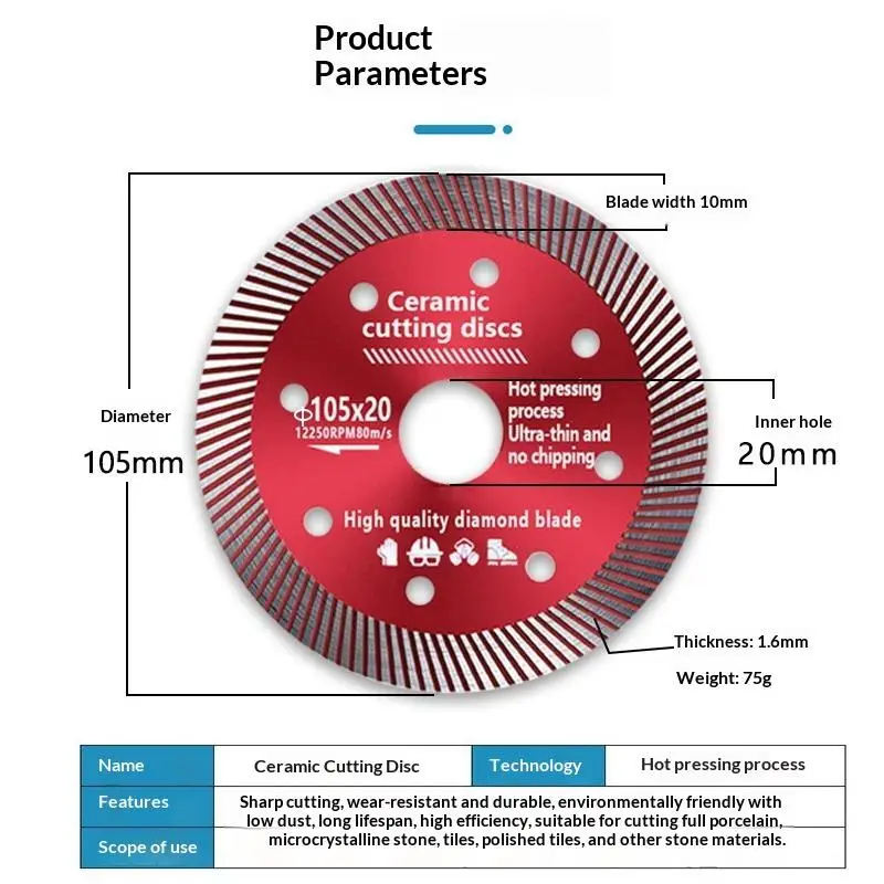 1/3/5Pcs Turbo Diamond Saw Blade Disc Porcelain Tile Ceramic Granite Marble Cutting Blades For Angle Grinder Diamond Saw Blade
