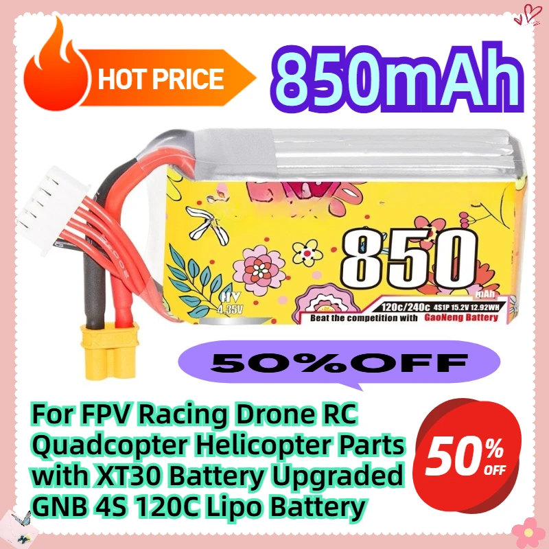 

For FPV Racing Drone RC Quadcopter Helicopter Parts with XT30 15.2V Battery Upgraded GNB 4S 15.2V 850mAh 120C Lipo Battery