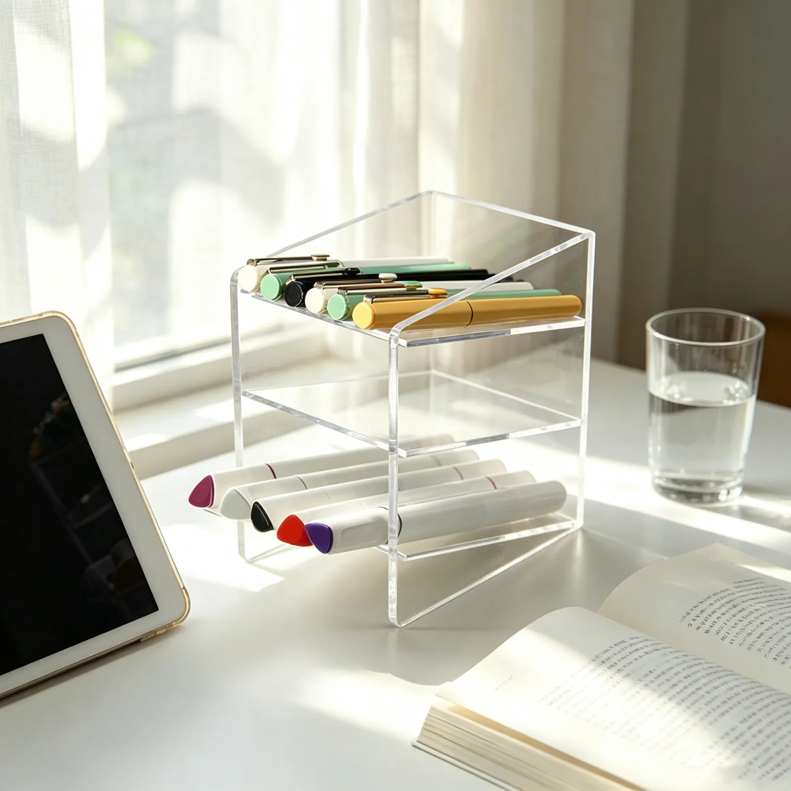 1Pcs Acrylic Transparent Pen Holder Decorative Office Desktop Container Multifunctional Useful Storage Box for Pens Pencils
