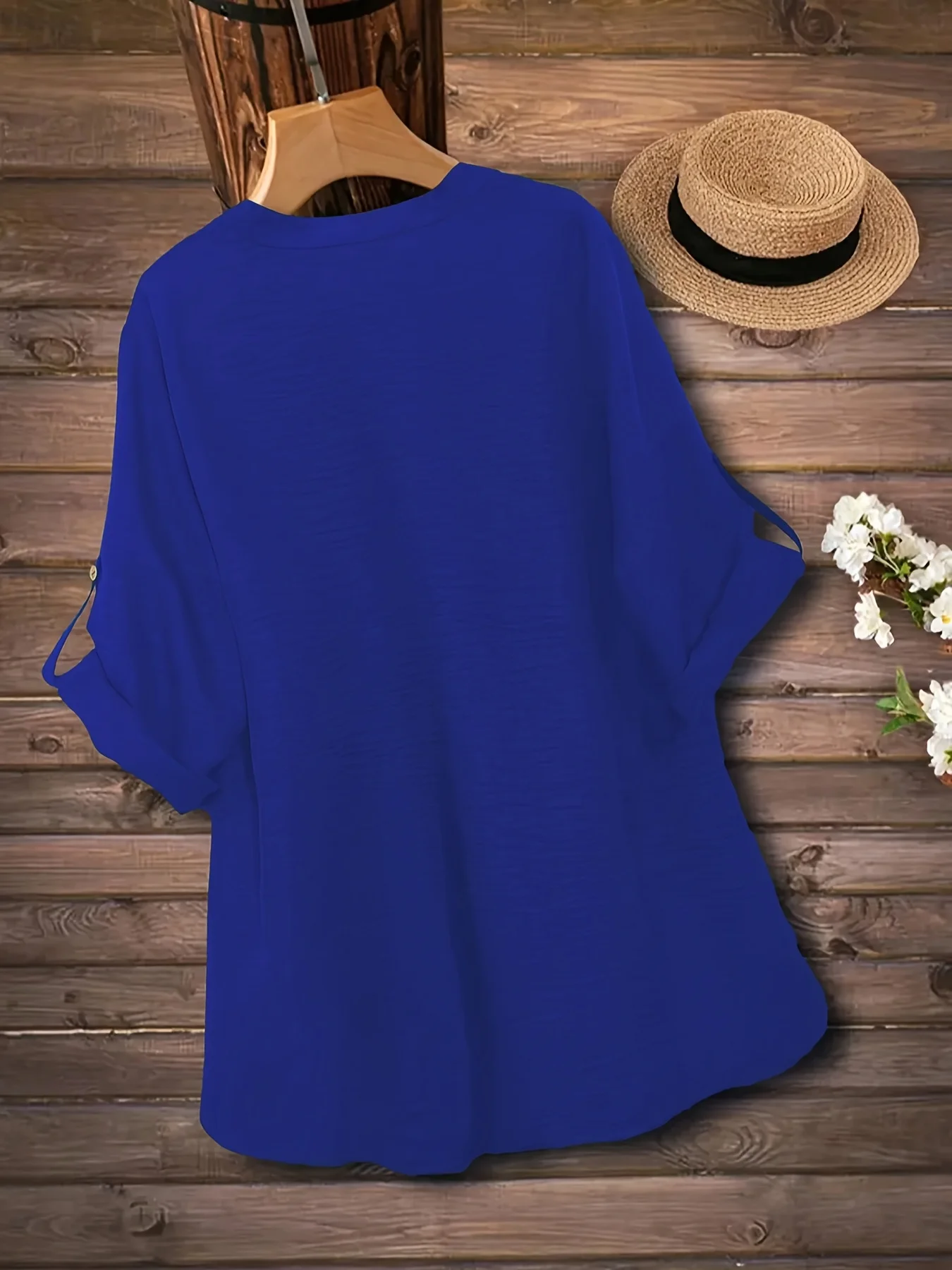 Elegantes Plus-Size Damen-Tunika-Oberteil mit Knopfleiste für mühelosen Stil und ganztägigen Komfort – Detail 5