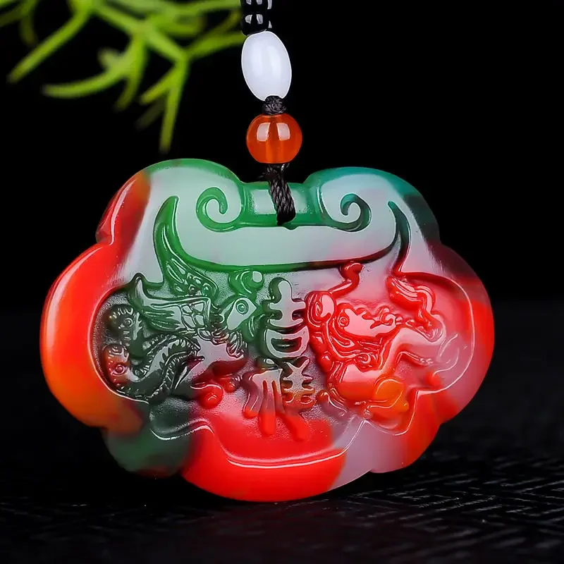 Colorful long-life lock pendant Colorful dragon and phoenix Chengxiang safety lock pendant auspicious jade pendant