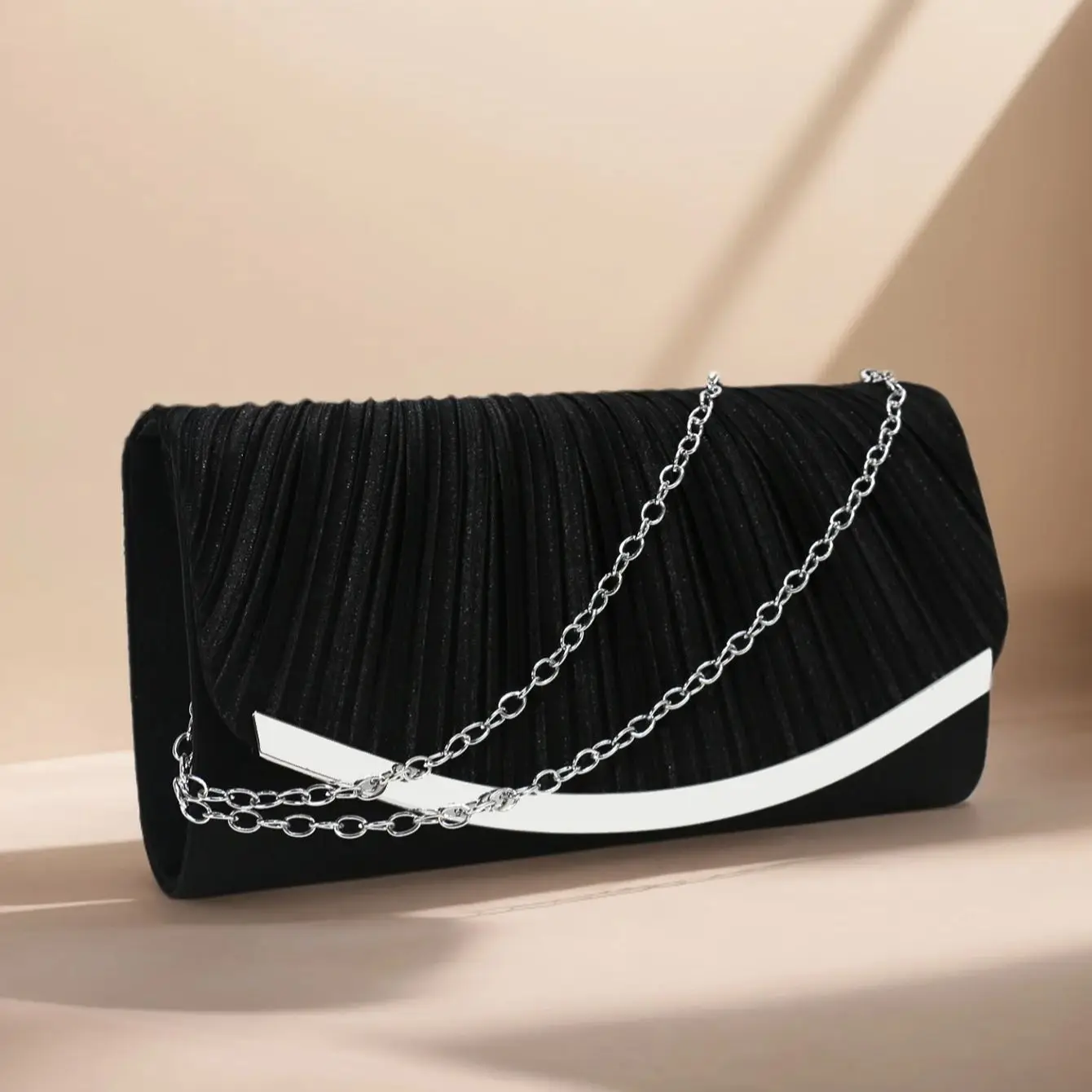 

Satin Metal Shoulder Chain Handbags Ruched Fashion Party Dress Handbags Clutch Evening Bags Envelope Design Purse With Glitter B