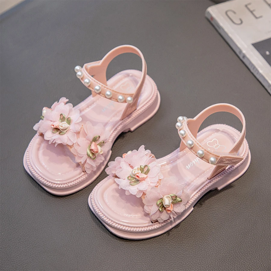 New Summer Sweet Flower Decoration Sandal For Aged 3-9 Girls Children Slippers Soft Non-slip Seabeach Flip Flops Kids Shoes