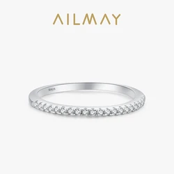 Ailmay Top Quality Real 925 Sterling Silver Simple Stackable Clear CZ Finger Rings Classic Wedding Statement Fine Jewelry Gift