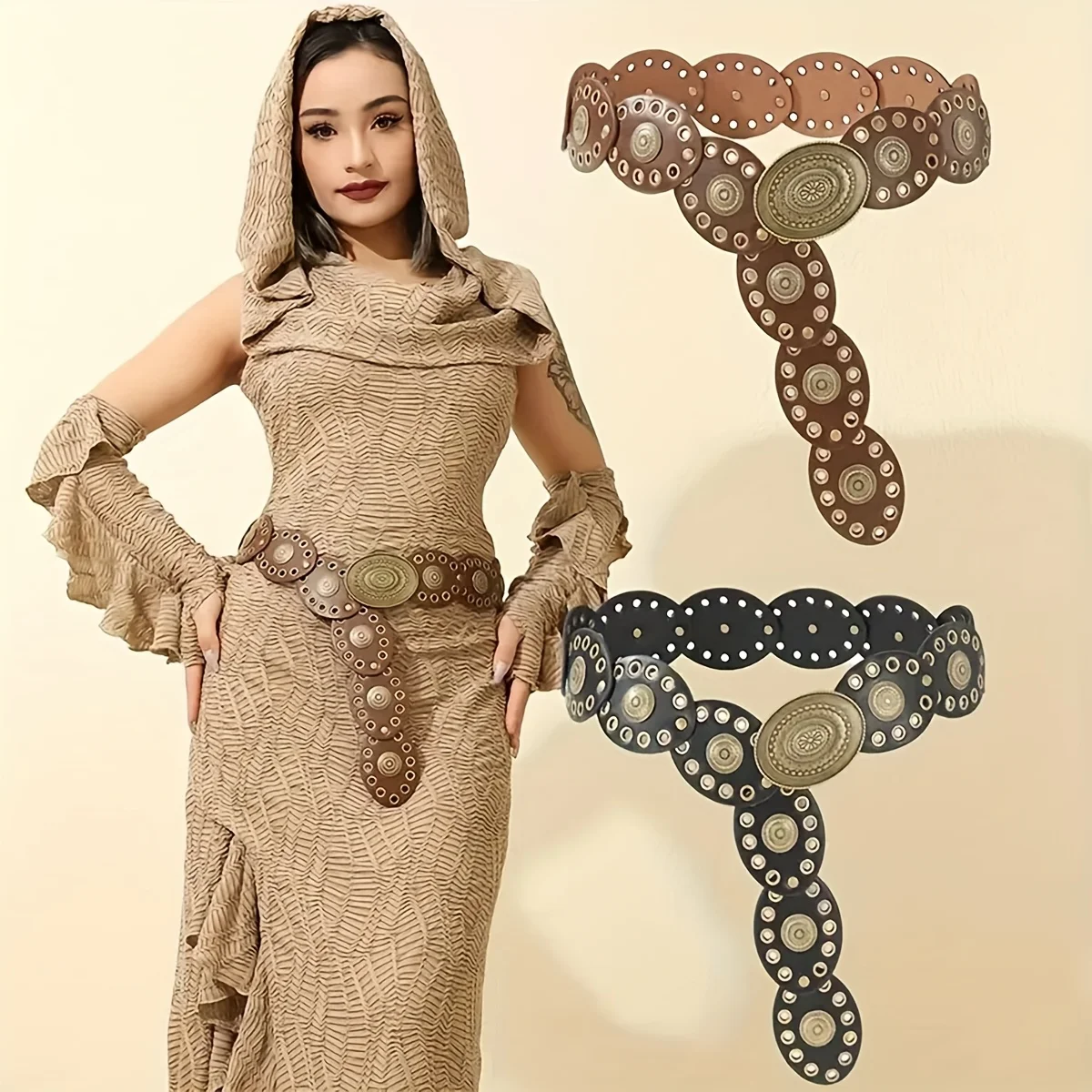 

Ремень в стиле вестерн в стиле ретро с аксессуарами для декоративных дисков, американская юбка с заклепками Y2K для модных моделей — новое поступление