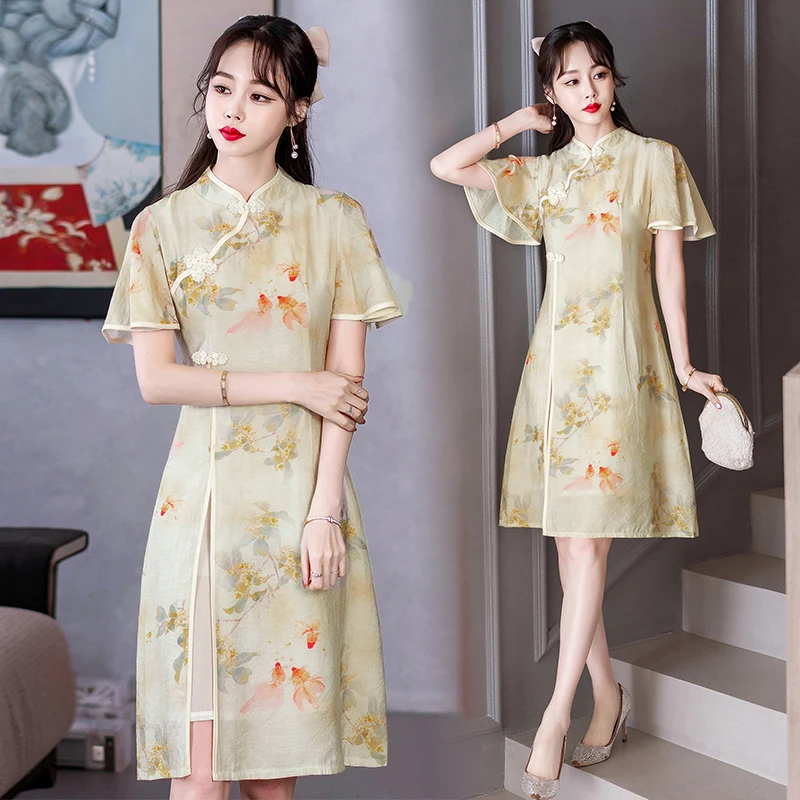 

New Young Improved Cheongsam Traditional Chinese Style Ethnic Fashion Modern Short Sleeve Qipao Dress