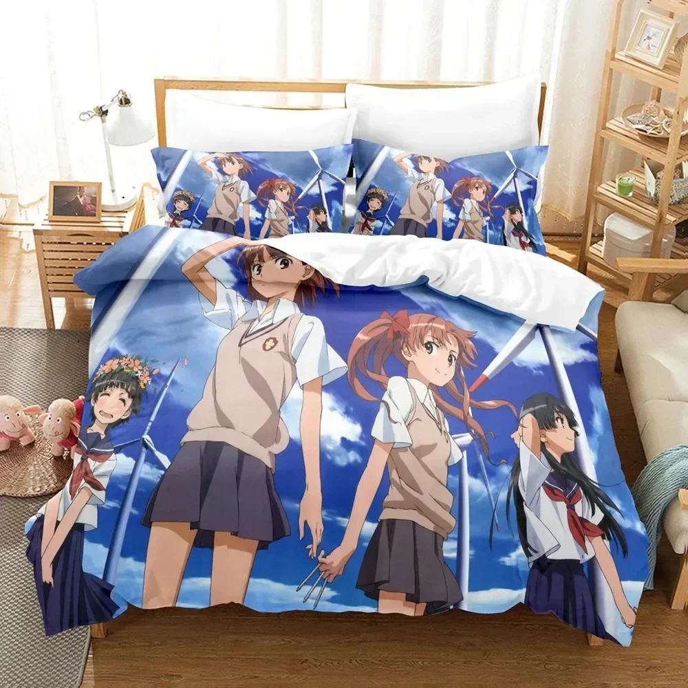 

3D Print Anime Certain Scientific Railgun Misaka Mikoto Comfortable Duvet Quilt Cover Pillowcase Bedding Set Children Bedroom