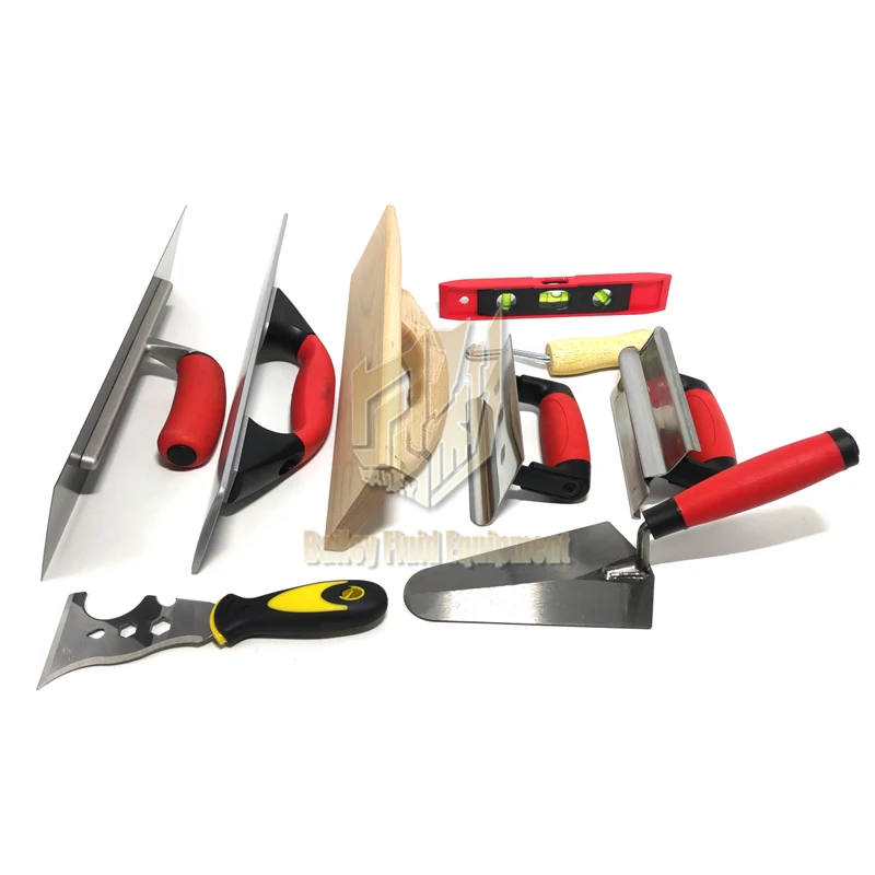 مجموعة أدوات يدوية للبناء مكونة من 10 قطع بما في ذلك مجرفة تنعيم وقياس مجرفة ومطحنة الجص وقاطع حافة مستوى الروح #3
