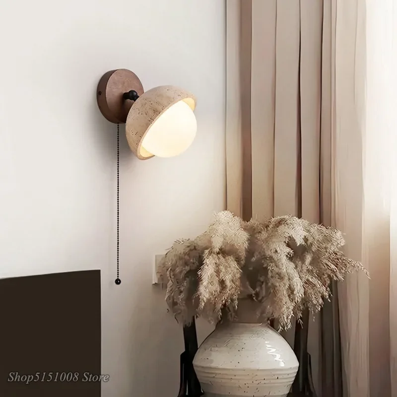 Middle-ancient style yellow lcave stone wall light Japanese wind bedroom bedside wall lamp with switch rotatable disconnection