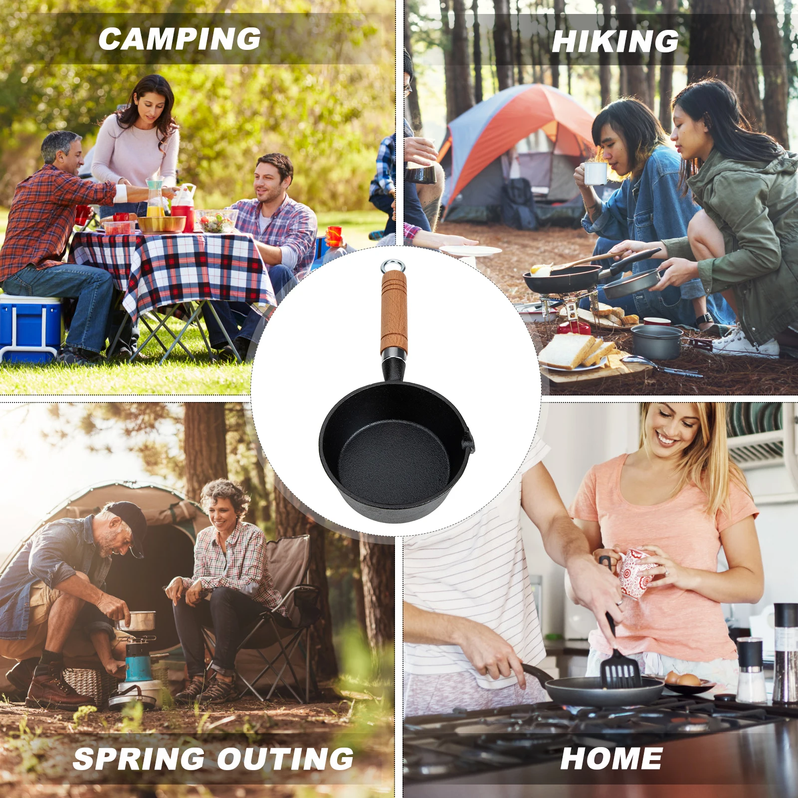 

Mini Cast Iron Skillet Long Handle Small Oil Pan For Camping Hiking Picnic Lightweight Non-Stick Heat Transfer Multi-Functional
