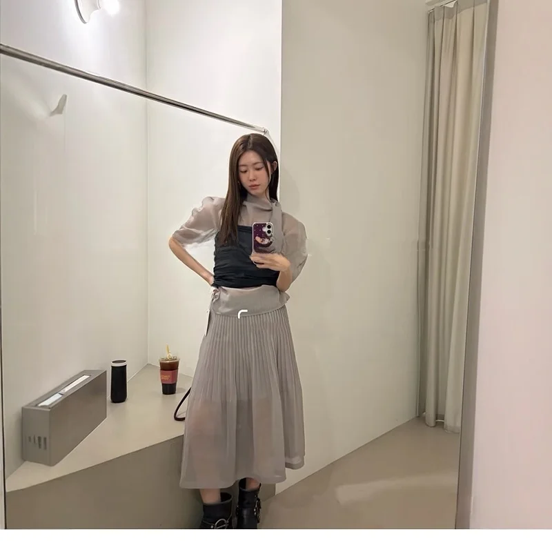 Amomento Casual Lightweight Comfortable Pleated  Skirt for Women Spring Summer New Arrival Versatile Stylish Polyester Fiber