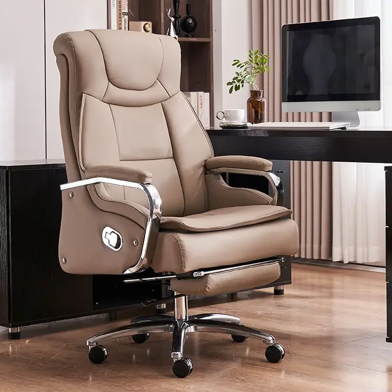 ,Office Light Luxury  ,Office Light Luxury Reclining Leather Computer ChairStainless ,Steel Contemporary Synthetic Leather