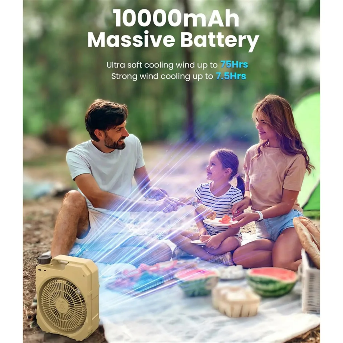 مروحة تخييم 10000 مللي أمبير في الساعة مع إضاءة LED قابلة لإعادة الشحن لسطح المكتب ومروحة خارجية ومروحة كهربائية، B-A68M