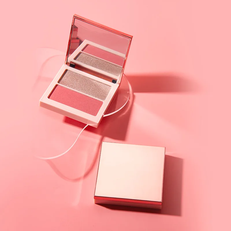 Paleta de blush iluminador faça sua própria maquiagem 2 em 1 blush destaque em pó multifuncional marca própria rosa ouro 5 peças