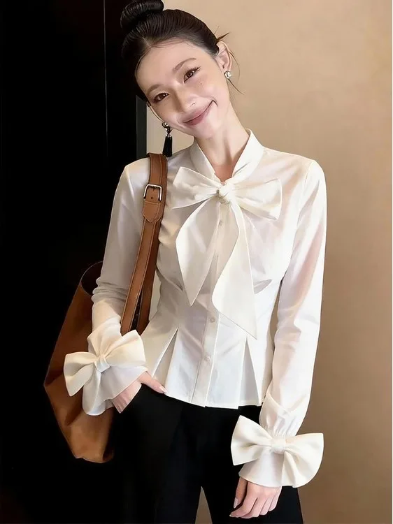 

Sweet And Spicy Girl Slim Fit Base Layer Shirt Women's Design Sensation Small Audience Autumn Winter Very Beautiful White Lon...