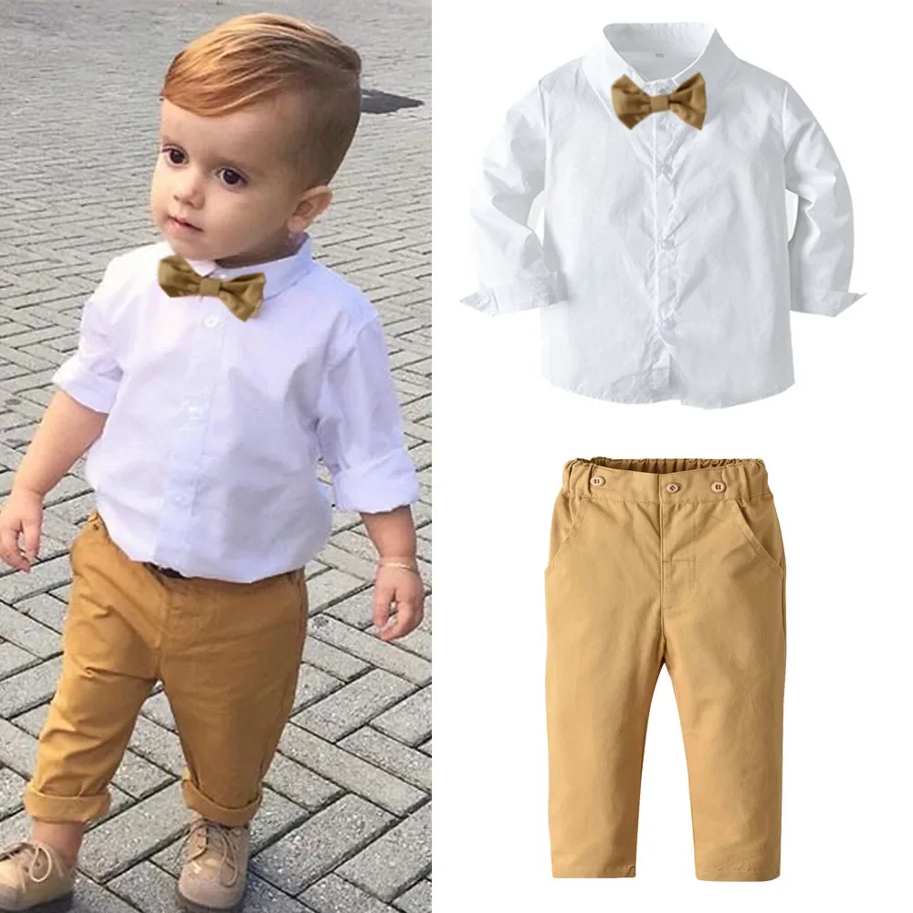 

2024 New Fashion Baby Suits Childrens Clothing Sets Kids Baby Boys Business Suit Party Wedding Shirt+ Pants Set For Boys 1-6 Age