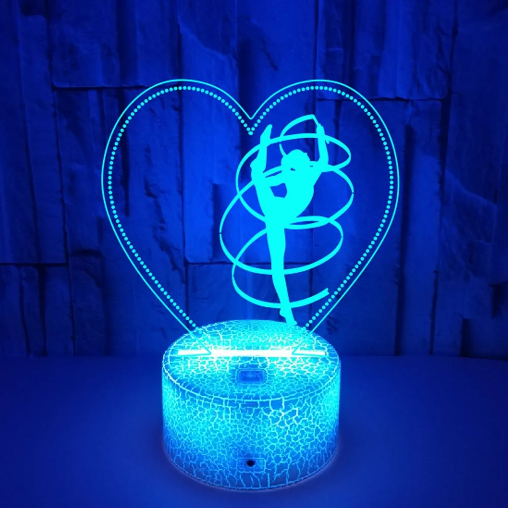 3D Optical Illusion Lamp Gymnastics Night Light for Kids Girls Room Decor 7 Colors Changing LED Table Bedside Nightlight Gift