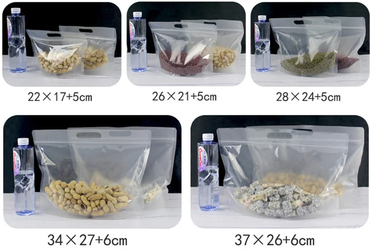 50PCS 3D Portable Clear/Frosted Plastic Ziplock HandBags Resealable Snack Coffee Dried Fruits Dates Nuts Gifts Packaging Pouches