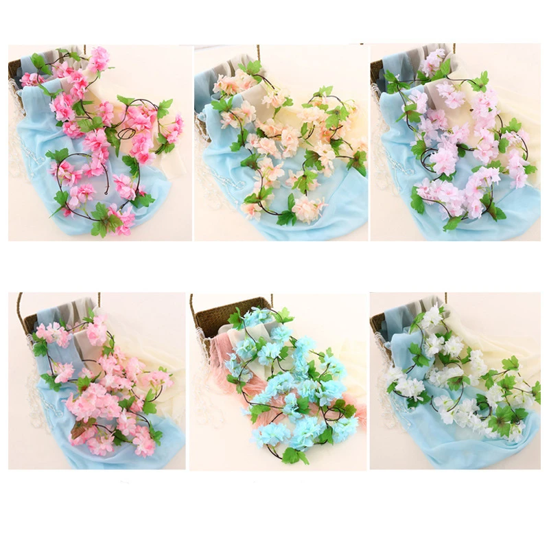 Künstliche Blumen 220 cm Kirschblüten-Ranke Garten- und Heimdekoration Tischdeko-Accessoires Hochzeits-Efeu-Girlande Bogen für Innen- und Außenbereich – Detail 4
