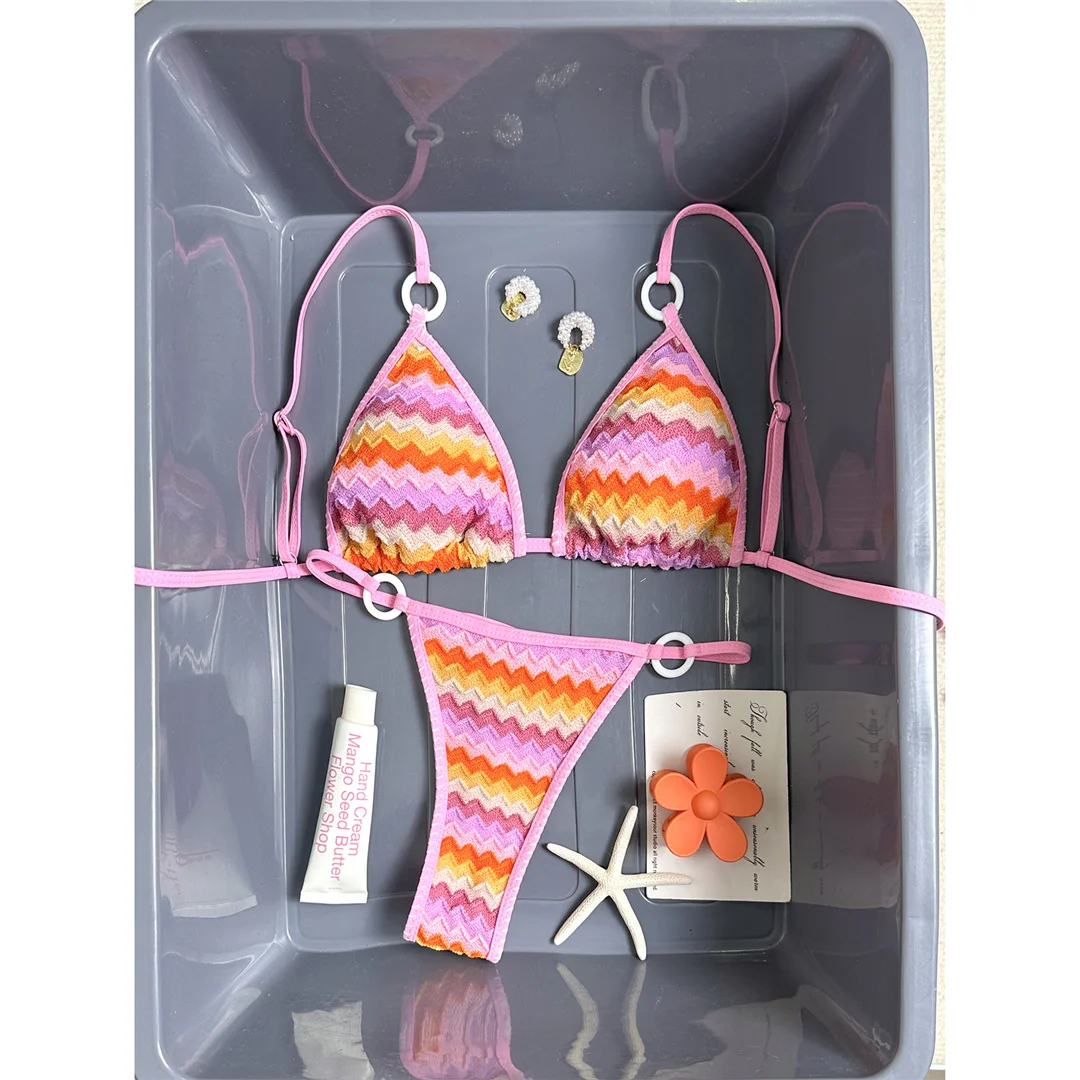 Sexy Bikini mit Wellenmuster, Damen-Badeanzug, zweiteiliges Bikini-Set, hoher Beinausschnitt, gepolstert, Badebekleidung, Badeanzug, Modell V7952. – Detail 8