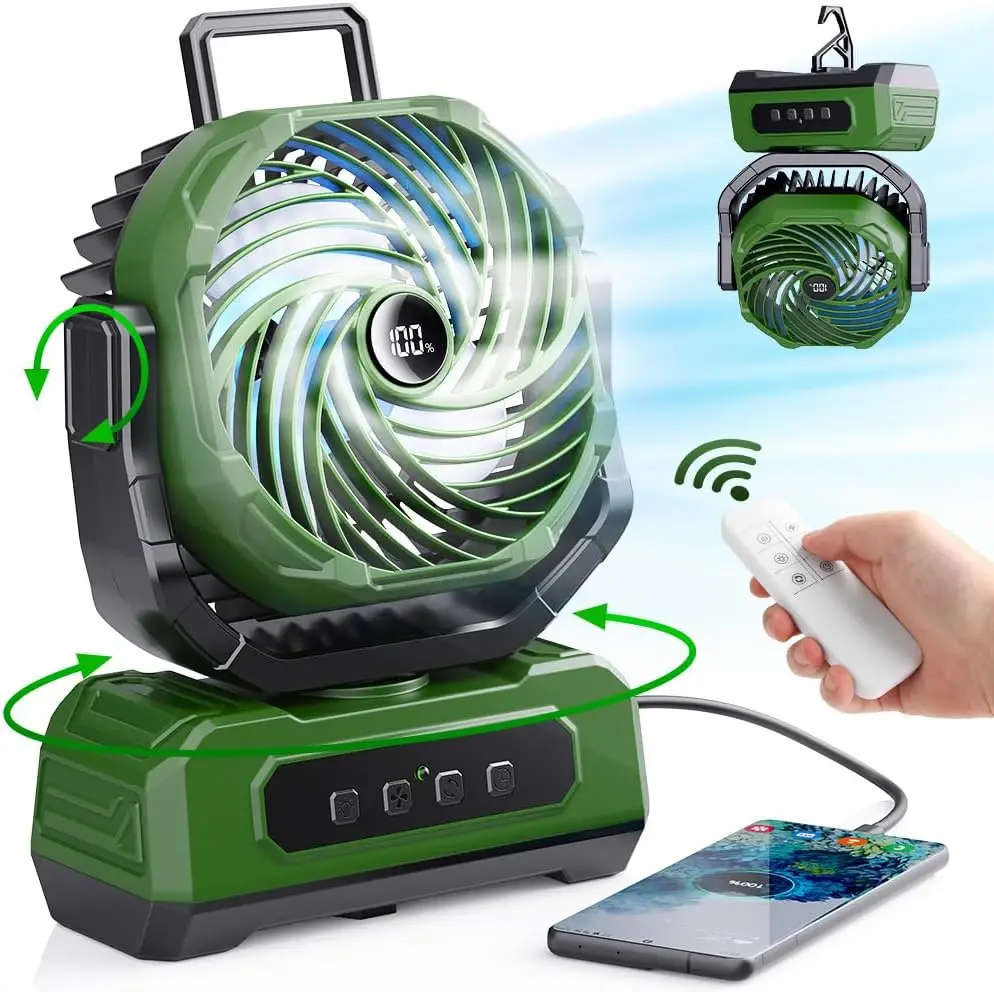 Desk Fan Rechargeable Battery 4 Speed 4 Timer Modes Small USB Desktop Fans Hanging Hook & LED Light for Travel Tent Office Home