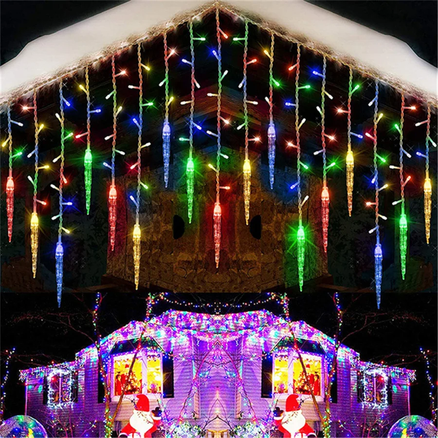 

New Year LED Christmas Garland Fairy String Lights Waterproof 8 Modes 3.5M Icicle Curtain Lights for Home Wedding Party Decor