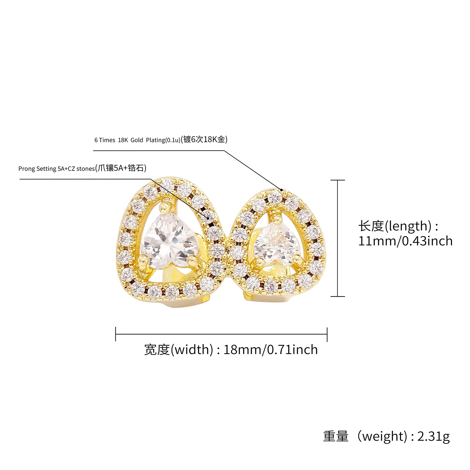 YOUNGX الهيب هوب مزدوجة الجوف القلب الزركون الأسنان Grillz خمر كامل تشيكوسلوفاكيا حجر الأسنان قبعات للنساء الرجال المجوهرات هدية تأثيري #3