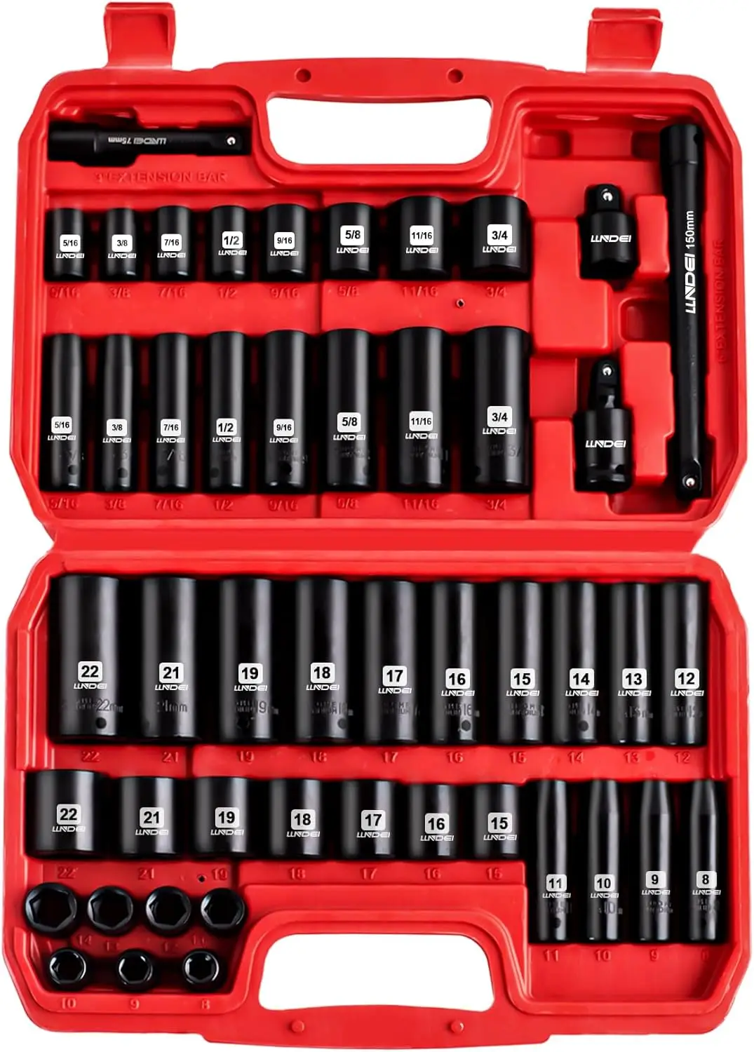 

48-Piece 3/8" Drive Impact Socket Set with SAE/Metric Sizes, CR-V Steel, Extension Bar & Case