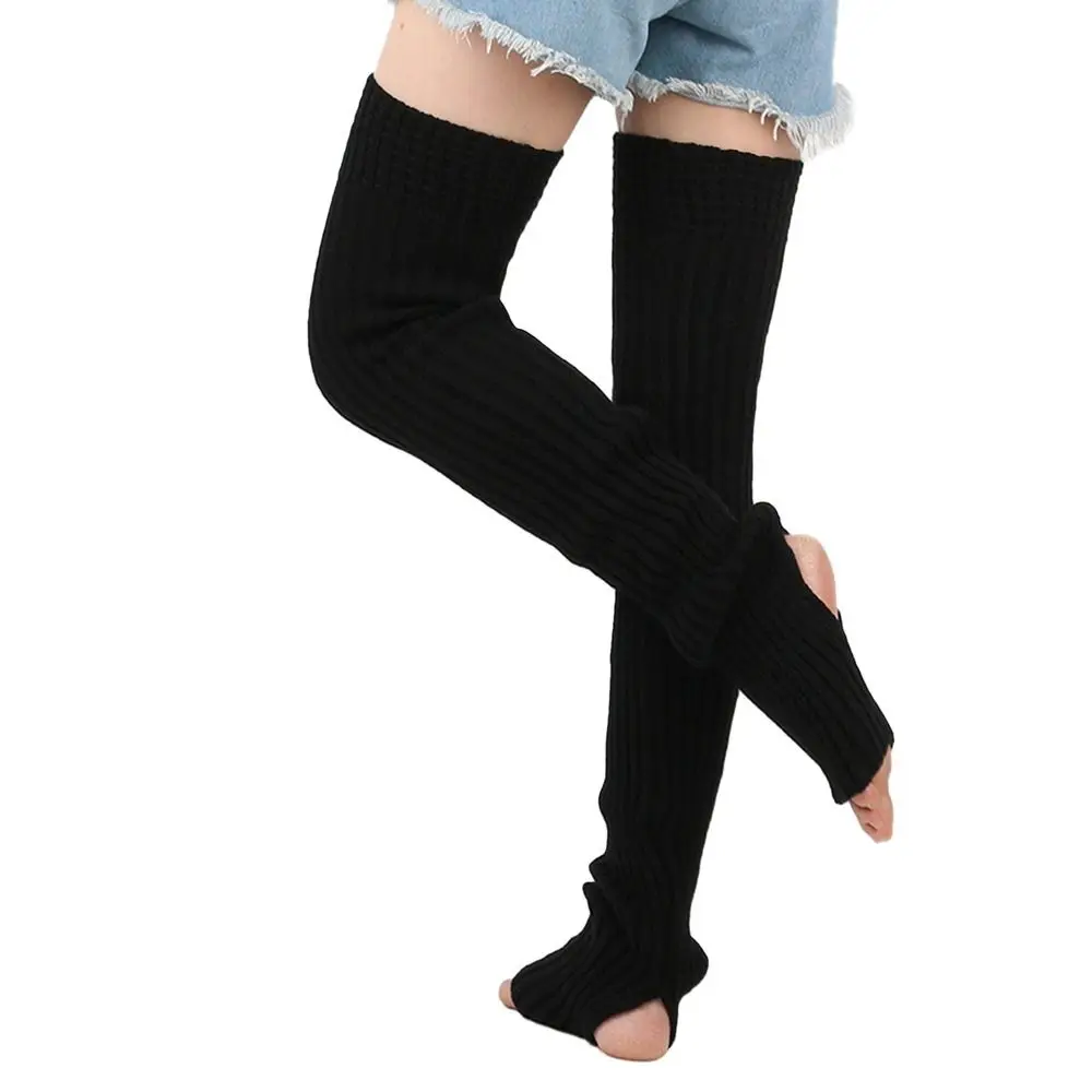 الإناث Legwear 80 سنتيمتر تدفئة الساق بلون محبوك الجوارب فضفاضة مادة الصوف الشتاء الدفء التمهيد الجوارب النساء الفتيات #4