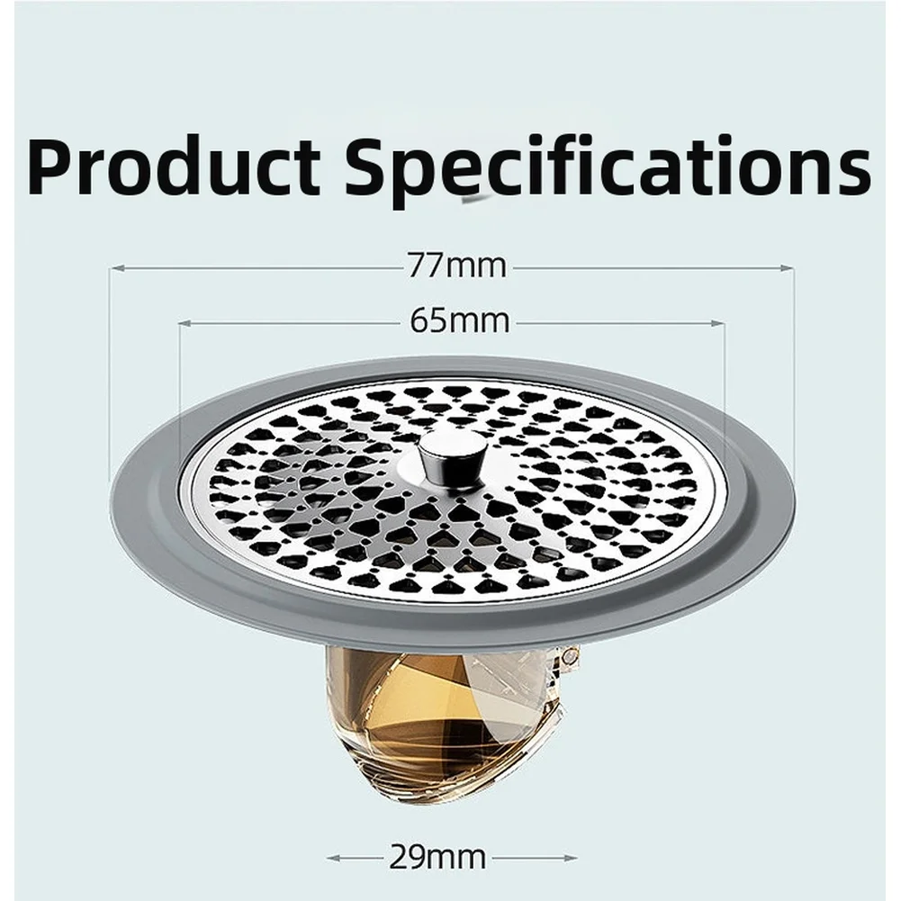 Floor Drain Core Stainless Steel Extreme Gray Color with Dimensions 7.7x7.7x2.9cm Fits Standard Residential Drains