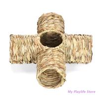 Hamster Grass Tunnel House Woven Rabbit House Small Pet Bed Bunny 4-Way Tube Nest Chew Toys for Hedgehog Junior Rat