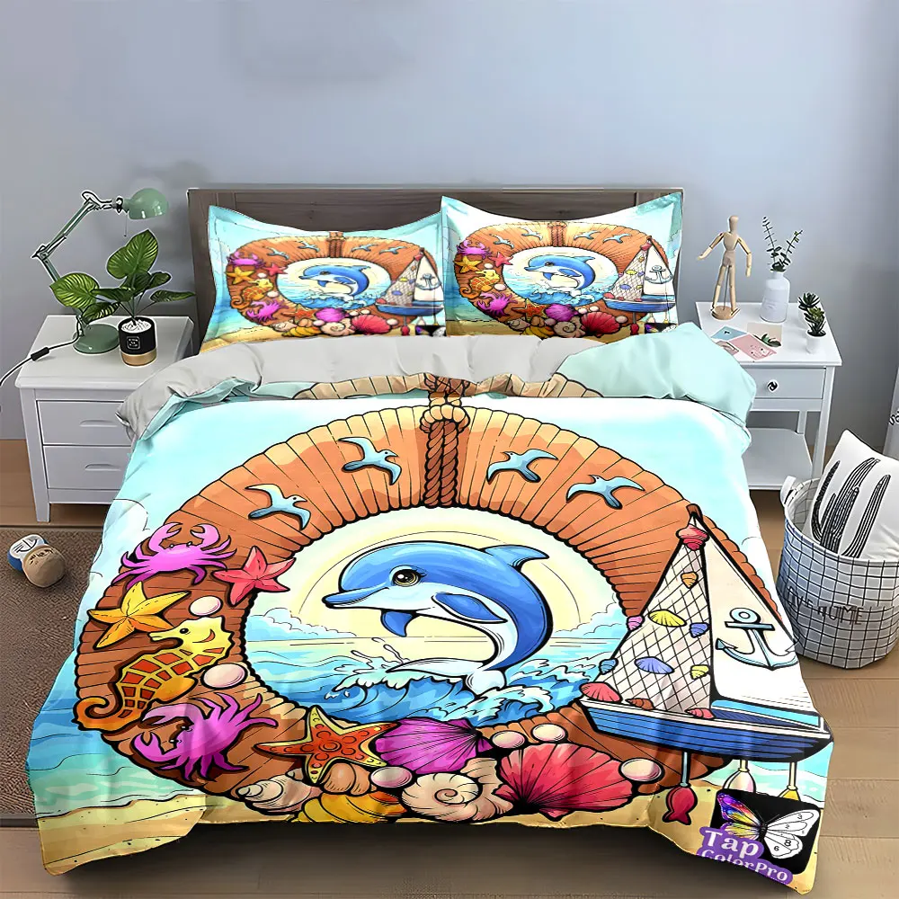Marine Decor Set: Beach-Themed Art Multiple sizes kid's and adults' bedroom Exquisite 3PC bedding set, gift