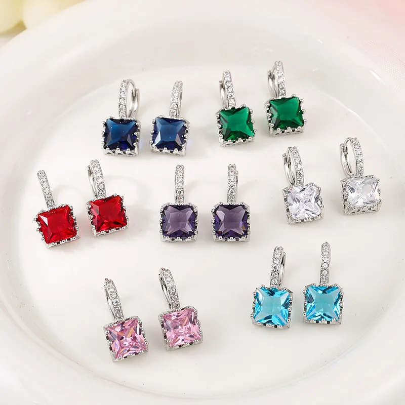 

Квадратные серьги-кольца из серебра 925 пробы с натуральными гранатом, аметистом, перидотом, голубым топазом и сапфиром для женщин, украшенные разноцветными драгоценными камнями