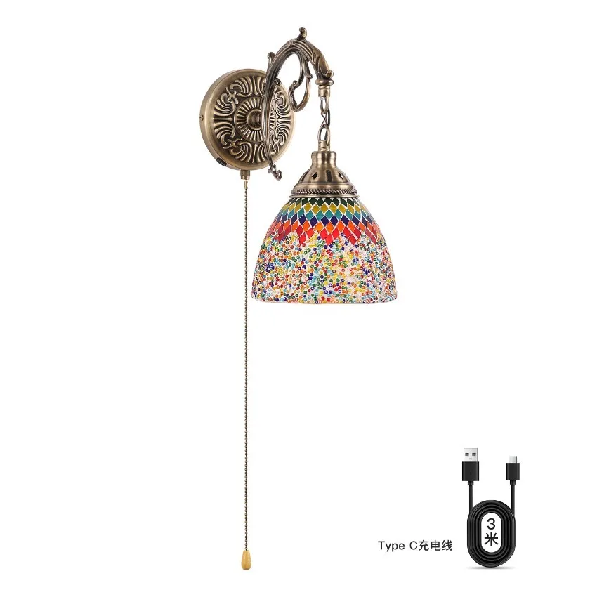 Colourful stained glass Turkish charging wall lamp bedroom bedside living room special restaurant hotel bar wall sconces lights