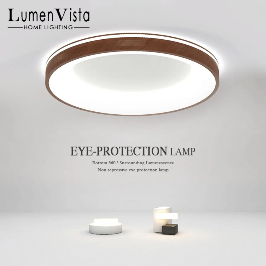 Modern LED ceiling light simple circular wood grain large-sized Ceiling lamp dining room living room bedroom study Home lights