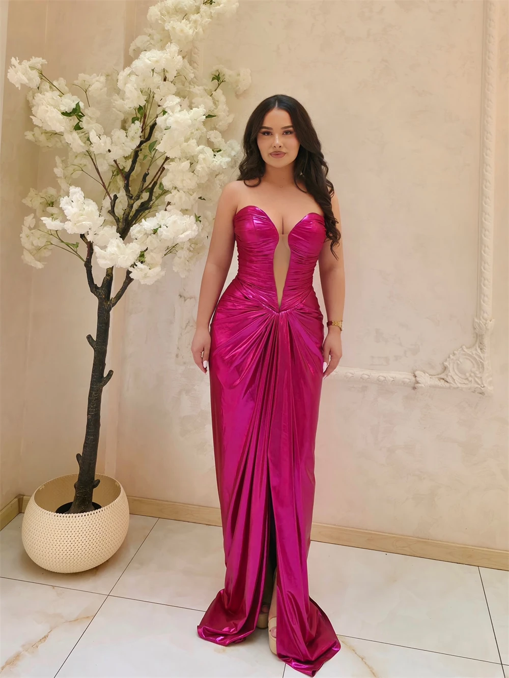 Personalizado brilhante cetim vestido de noite moda querida sem mangas vestidos de baile requintado ocasião especial vestidos