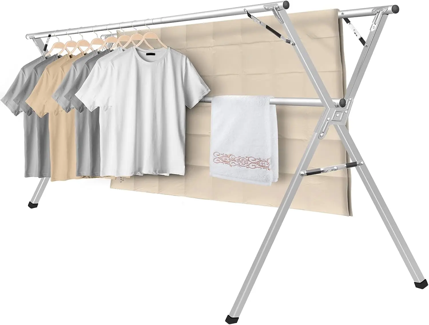 

79 inches Laundry Drying Rack Clothing Foldable & Collapsible Stainless Steel Heavy Duty Clothing Drying Rack w/ Windproof Hooks