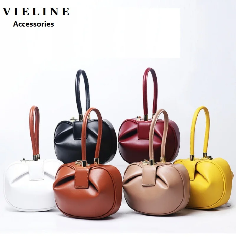 VIELINE New Fashion Women Wonton Bucket Bag One-Handle Bag Small Round Handbag Underarm Bag