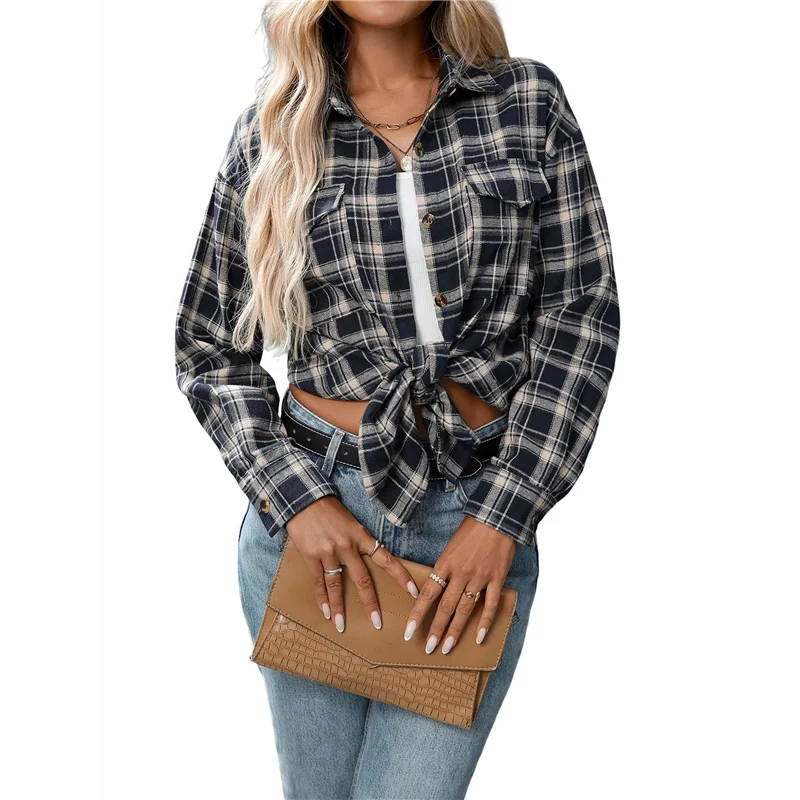 

NEW-Women's Button Down Shirt Plaid Shirt Long Sleeve Lapel Business Casual Tops Work Shirt